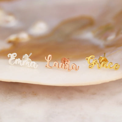Custom Name Earrings, Personalized Name Earrings Gift for Her - 14K Solid Gold