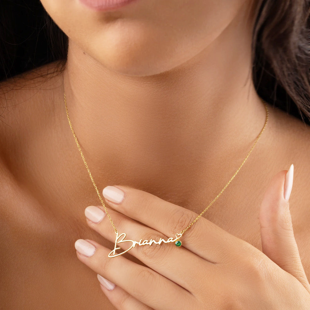 Custom Name Necklace With Birthstone - Solid 14K | 18K Gold