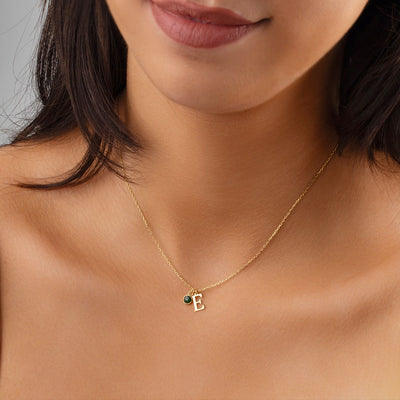 Custom Initial Name Necklace With Birthstone - Solid 14K | 18K Gold