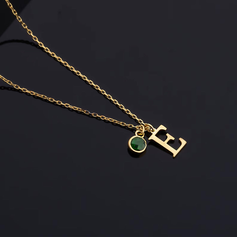Custom Initial Name Necklace With Birthstone - Solid 14K | 18K Gold