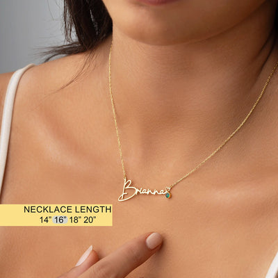 Custom Name Necklace With Birthstone - Solid 14K | 18K Gold