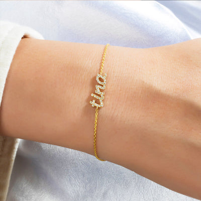 Diamond Personalized Name Woman Bracelet - 14K Solid Gold