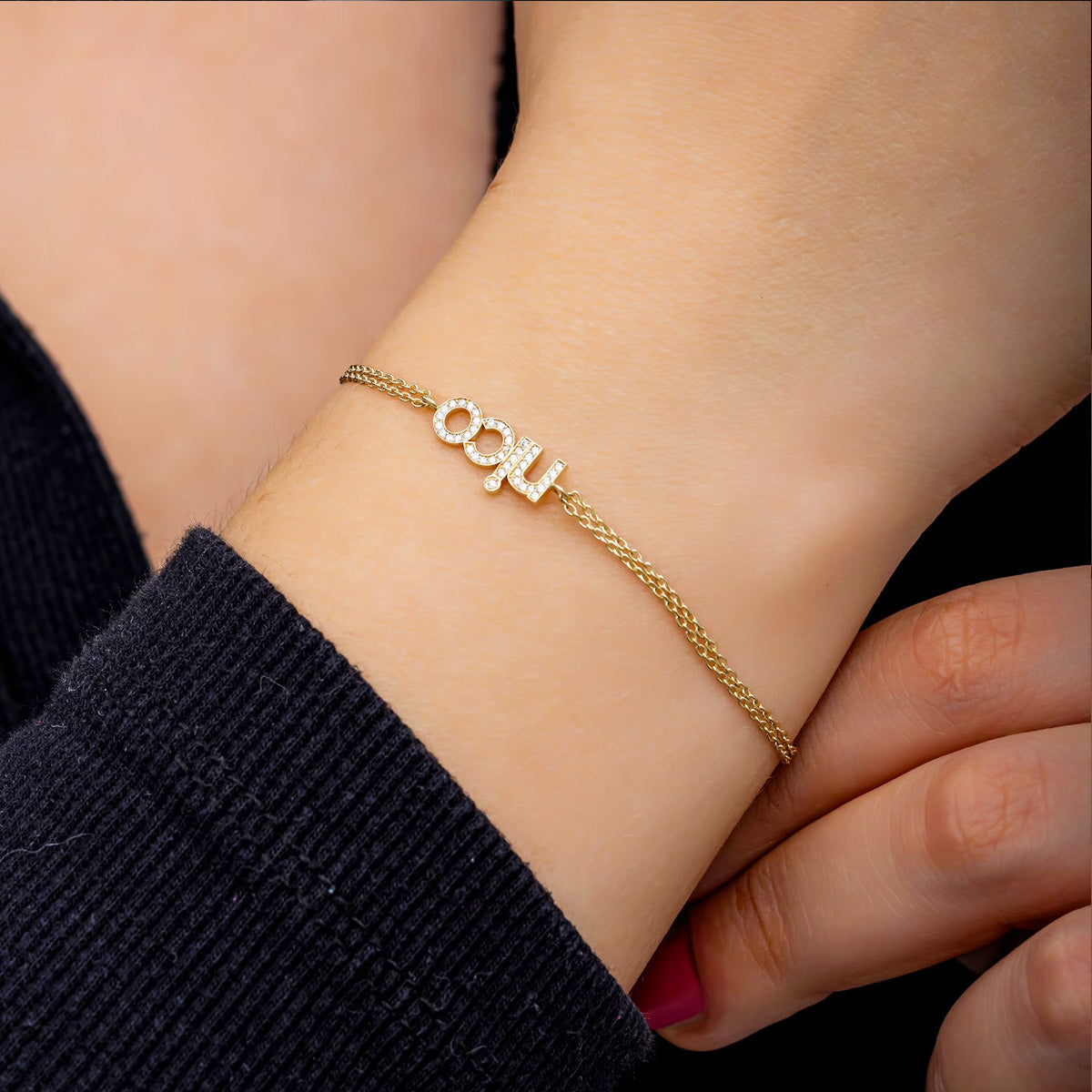 Diamond Personalized Name Woman Bracelet - 14K Solid Gold