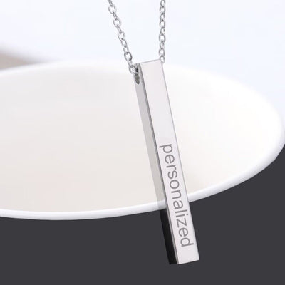 Custom Engraved Vertical Name Bar Necklace- Solid 14K| 18K Gold