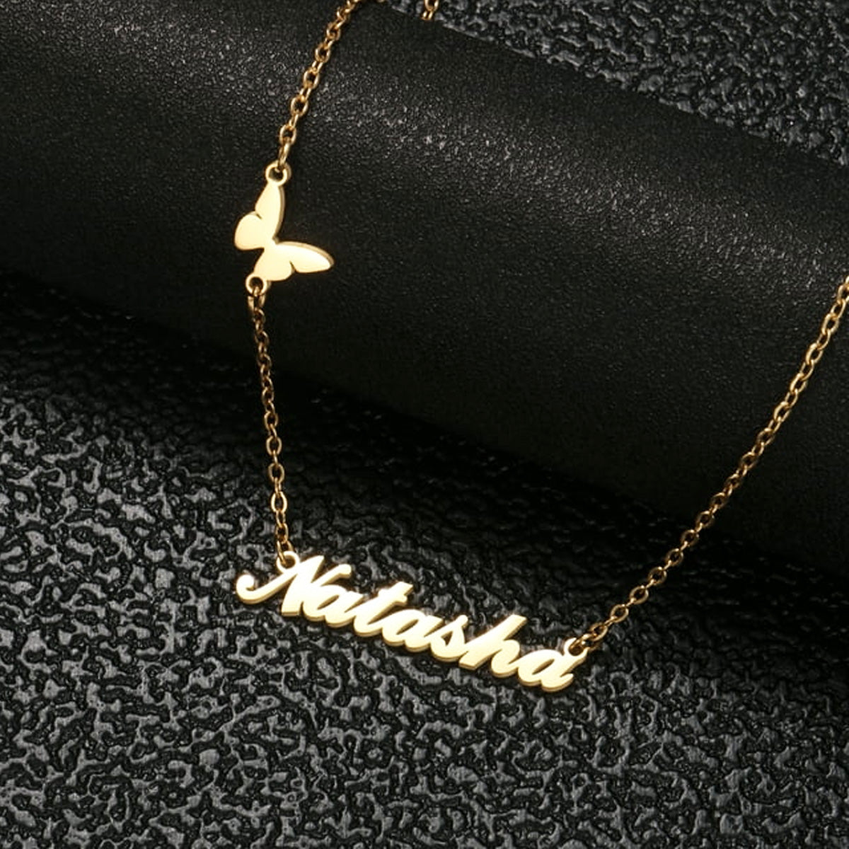 Custom Name Necklace With Butterfly - Solid 14K | 18K Gold