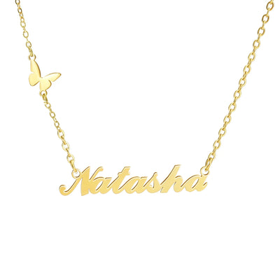 Custom Name Necklace With Butterfly - Solid 14K | 18K Gold