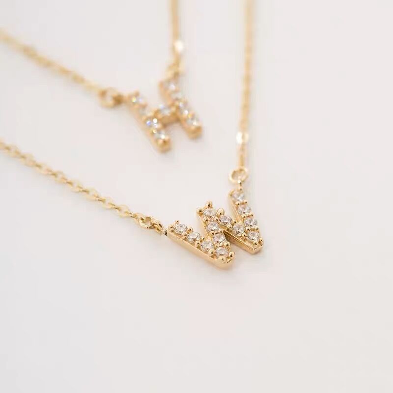 Custom Initial Full Diamond Necklace - Solid 18K Gold
