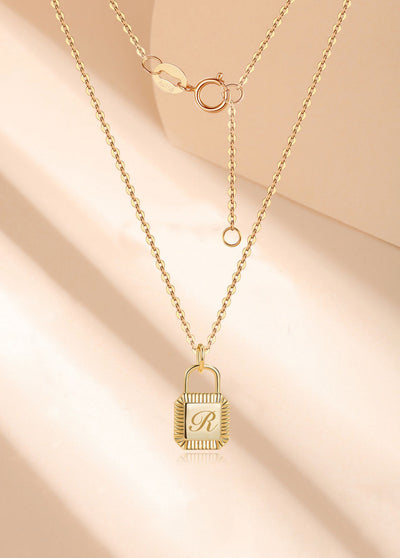 Custom Letter Lock Diamond Necklace - Solid 18K Gold