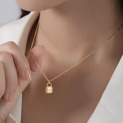 Custom Letter Lock Diamond Necklace - Solid 18K Gold