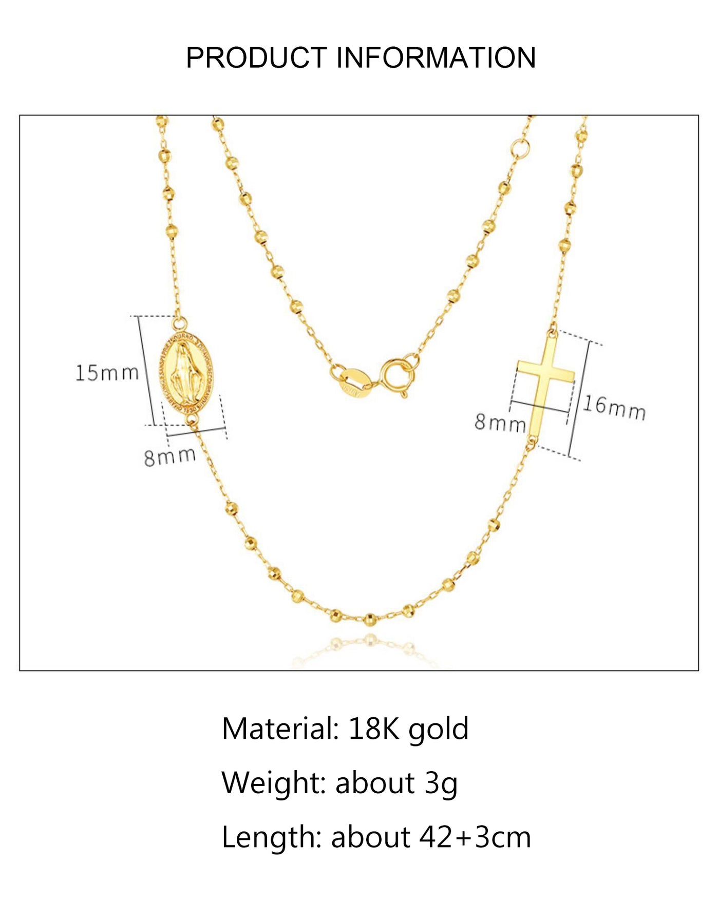 Solid 18K Gold Italian Cross Necklace