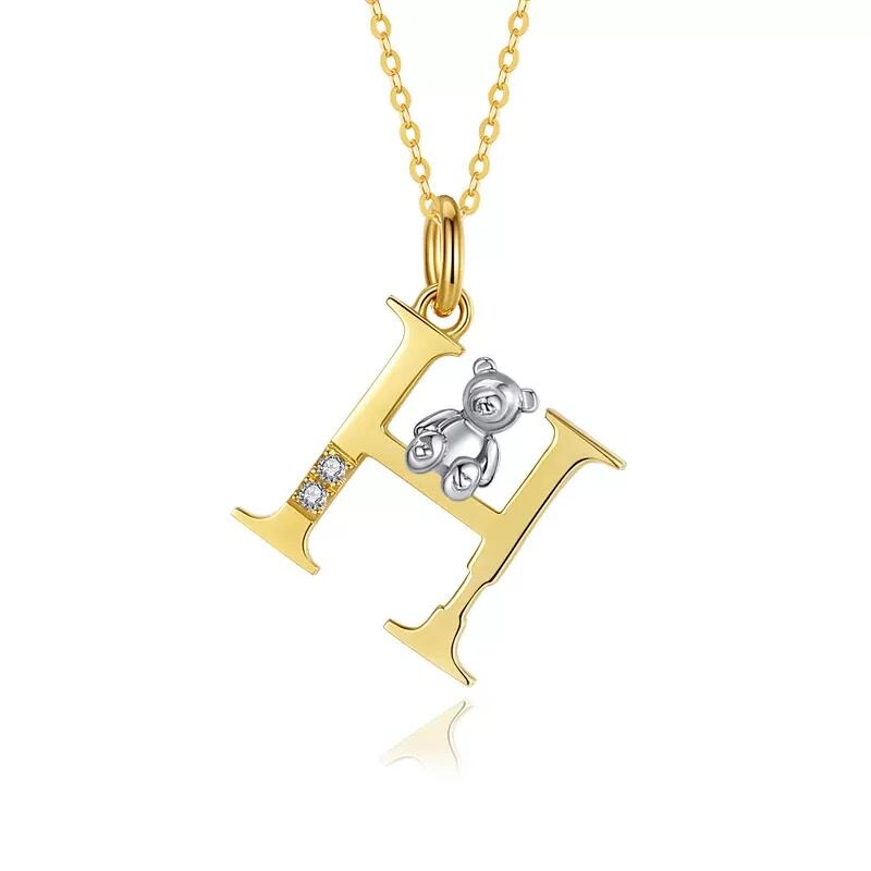 Custom Letter Bear Necklaces - Solid 18K Gold
