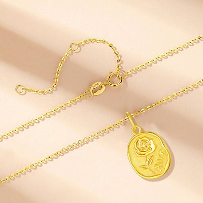 Solid 18K Gold Rose Necklace
