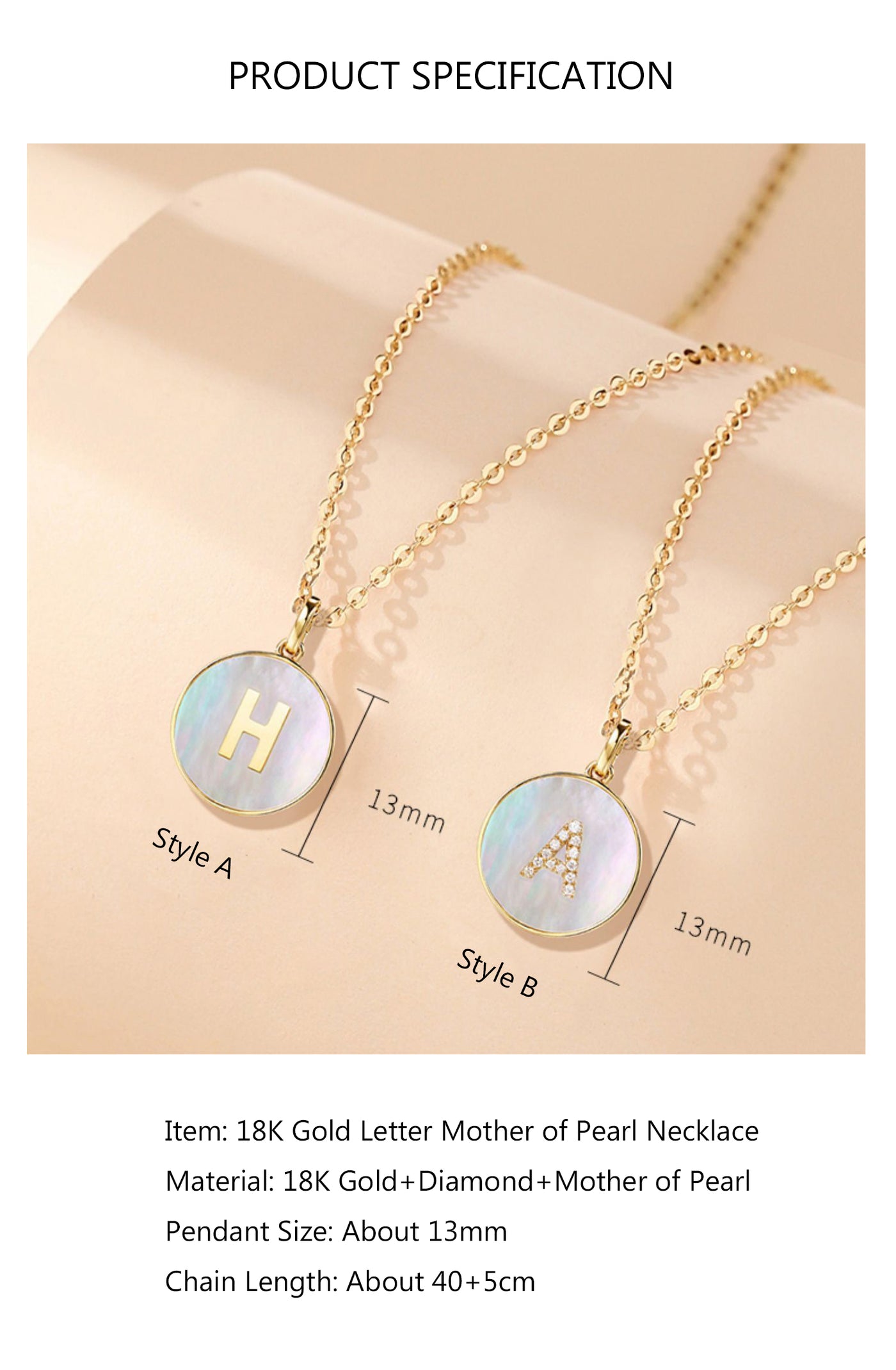 Custom Letter Diamond Necklace - Solid 18K Gold