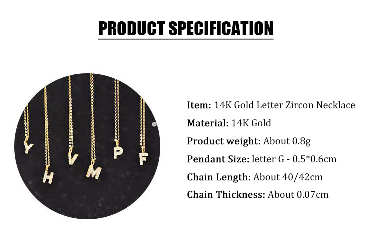 Solid 14K Gold Initial Zircon Necklace