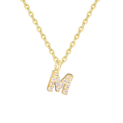 Solid 14K Gold Initial Zircon Necklace