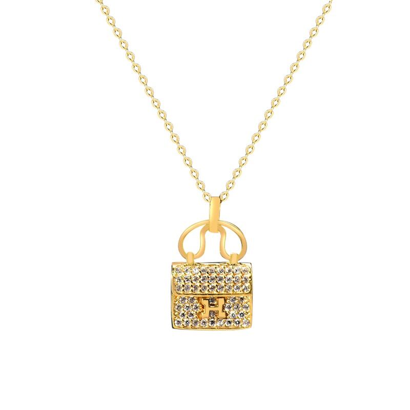 Solid 14K Gold Fashion Handbag Necklace