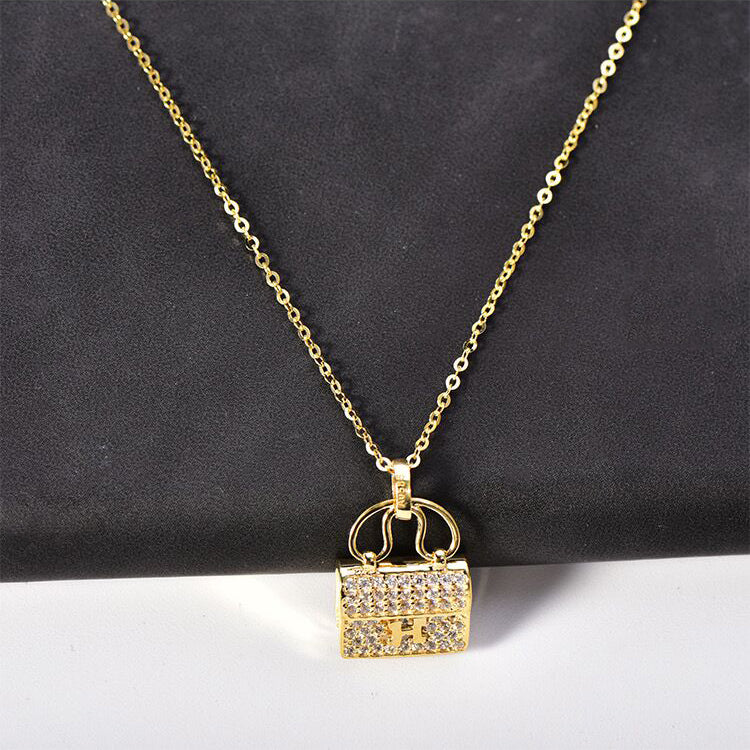 Solid 14K Gold Fashion Handbag Necklace