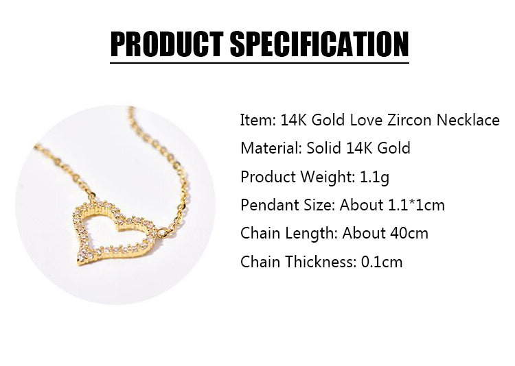 Solid 14K Gold Love Zircon Necklace
