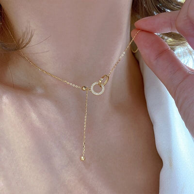 Solid 14K Gold Double Ring Necklace