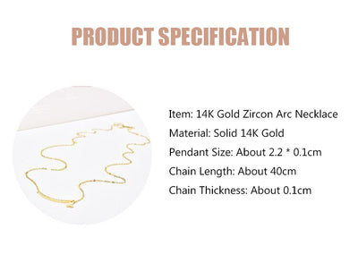 Solid 14K Gold Zircon Arc Necklace
