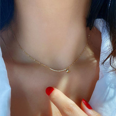 Solid 14K Gold Zircon Arc Necklace