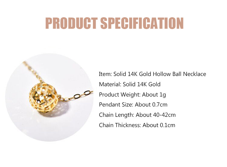 Solid 14K Gold Hollow Ball Necklace