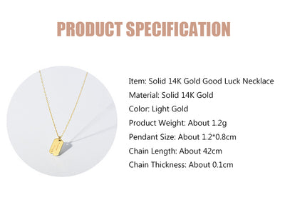 Solid 14K Gold Good Luck Necklace