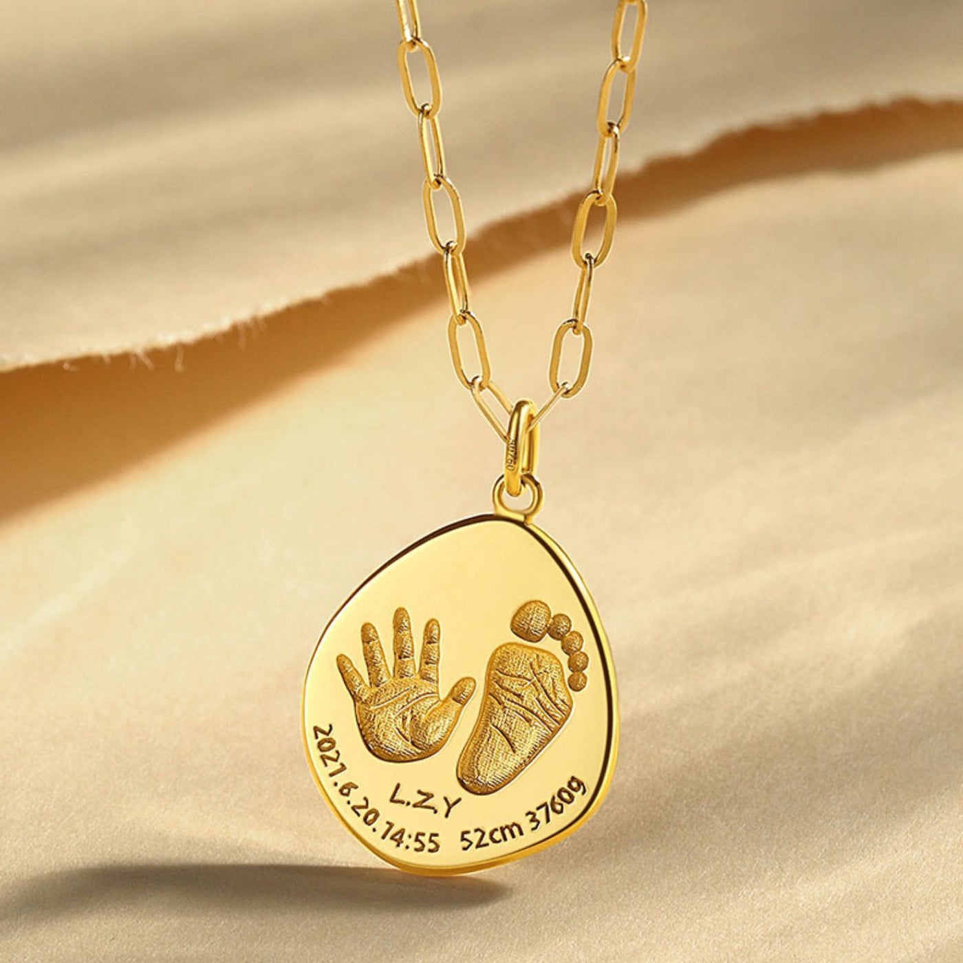 Custom Handprint Footprint Necklace For Baby-Solid 18K Gold