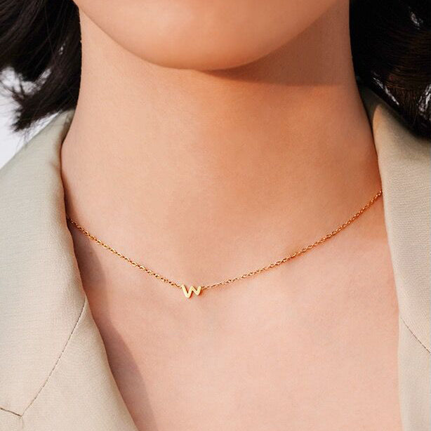 Custom Initial Letter Necklace-Solid 18K Gold