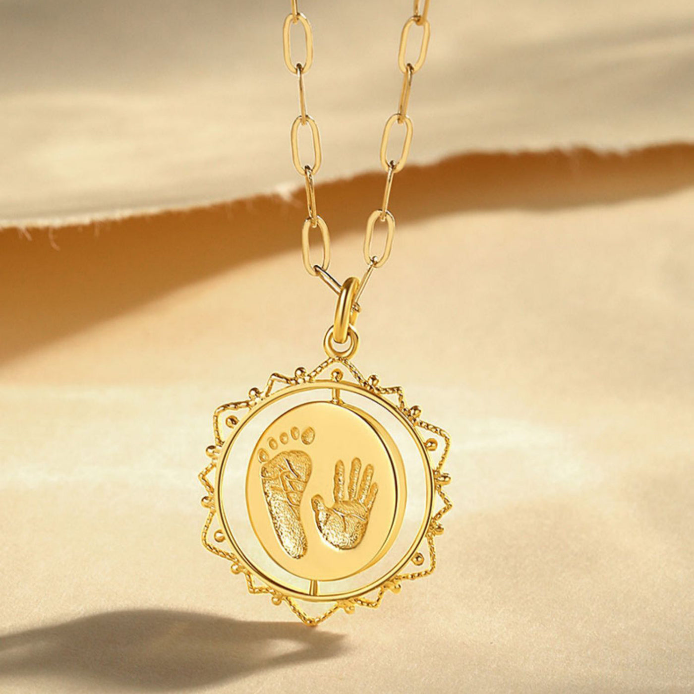 Custom Handprint Footprint Birthday Necklace For baby-Solid 18K Gold