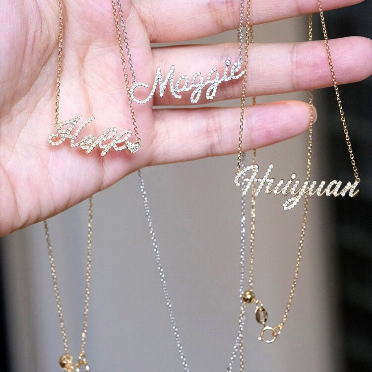 Custom Name Diamond Necklace-Solid 18K gold