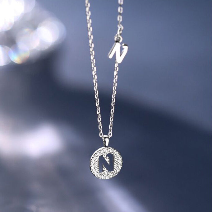 Letter Circle Zircon Necklace-S925 Solid Silver