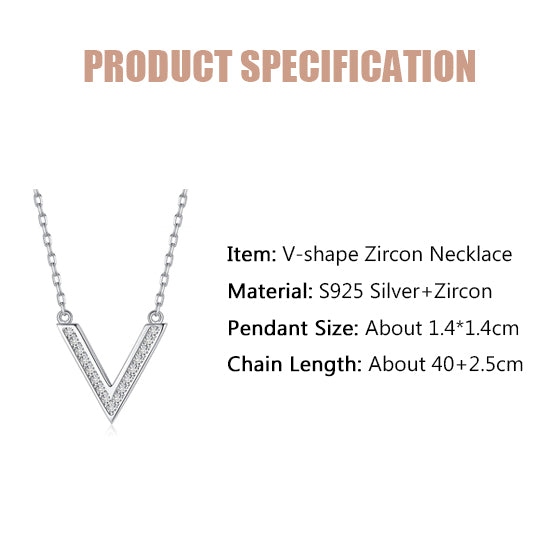 V-shape Zircon Necklace-S925 Solid Silver