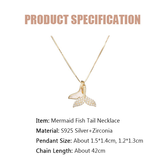 Mermaid Fish Tail Zircon Necklace-S925 Soid Silver