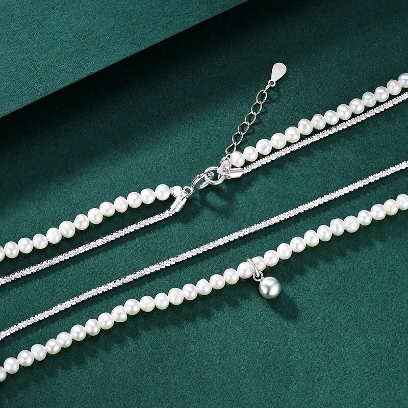 Double Layer Narural Pearl Necklace-S925 Solid Silver