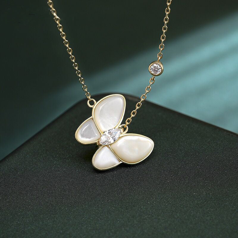 Butterfly Mother of Pearl Necklace-S925 Solid Silver