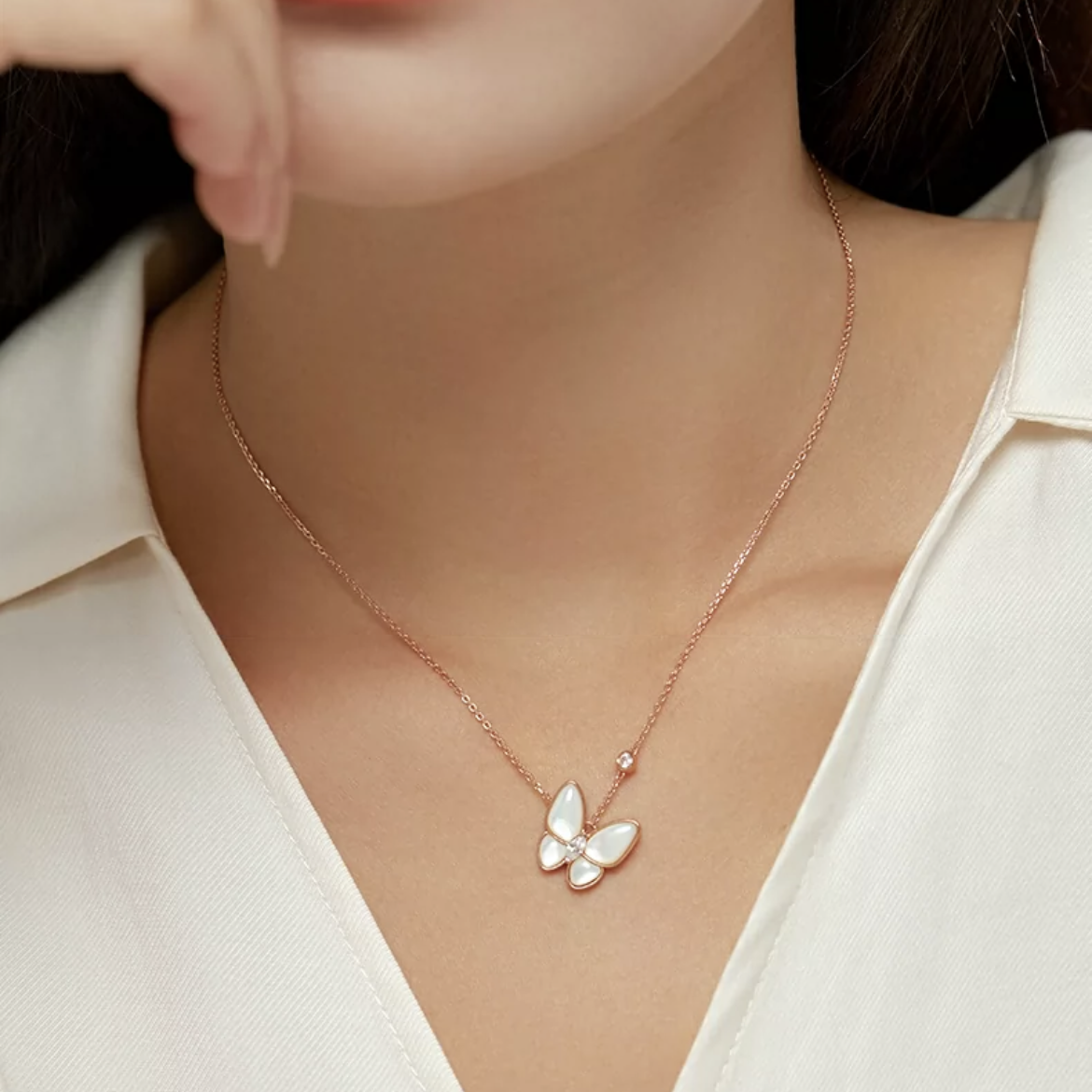 Butterfly Mother of Pearl Necklace-S925 Solid Silver