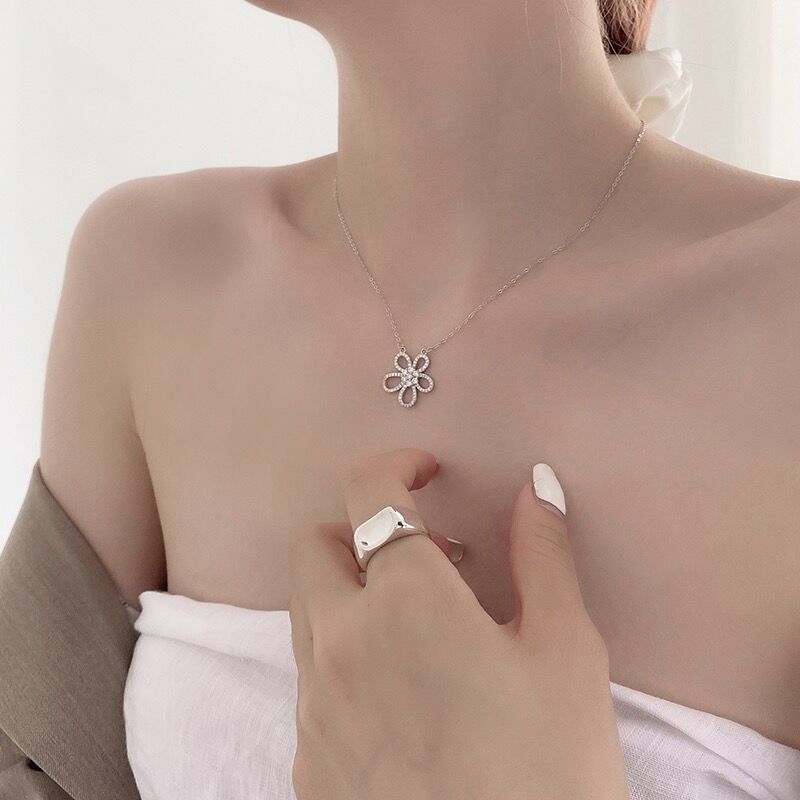 Flower Zircon Necklace-S925 Solid Silver