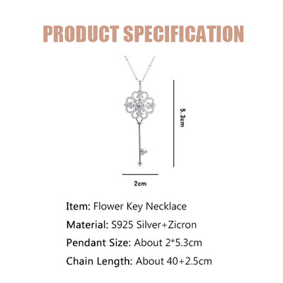 Flower Key Zircon Necklace-S925 Solid Silver