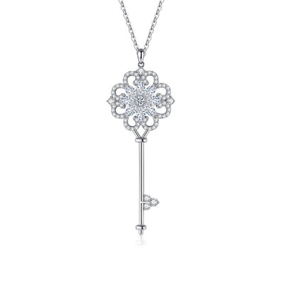 Flower Key Zircon Necklace-S925 Solid Silver